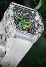 Bonest Gatti Unisex Green Snake Automatic (Self winding mechanical movement) K9 Crystal Watch, 45mm, Rubber Strap - Image 4
