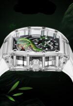 Bonest Gatti Unisex Green Snake Automatic (Self winding mechanical movement) K9 Crystal Watch, 45mm, Rubber Strap - Image 6