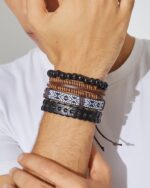 Braided Geometric Bead Bracelet Set (4 Pieces), view 1