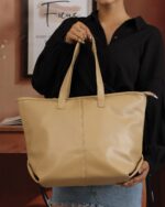 Camel Textured Tote Bag in Tan, view 2