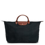 Classic Nylon Travel Bag L with Leather Trim in Black, view 1