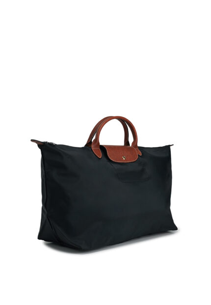 Classic Nylon Travel Bag L with Leather Trim in Black, view 2