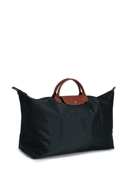 Classic Nylon Travel Bag XL with Leather Trim in Black, view 2