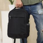 Contrast-Panel Laptop Backpack in Black, view 1