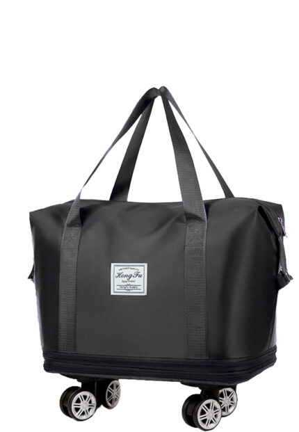 Foldable Expandable Duffel with Detachable Wheels in Black, view 2