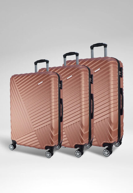 Metallic 3-Piece Hardshell Luggage Set in Rose Gold, view 1