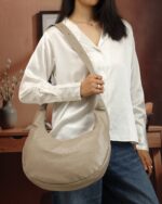 Mocha Zip-Top Hobo Bag in Taupe, view 2