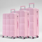 Pastel 3-Piece Hardshell Luggage Set in Pink, view 1