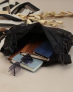 Patch Detail Crossbody Bag in Black, view 6