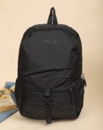 Pleated Patch Detail Backpack in Black, view 3