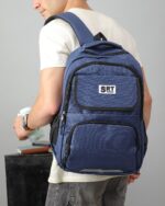 Pleated Patch Detail Backpack in Navy, view 2