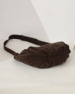 Pleated Suede Hobo Bag in Brown, view 5