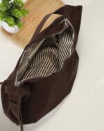 Pleated Suede Hobo Bag in Brown, view 6