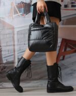 Quilted Snap Crossbody Bag in Black, view 2
