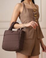 Quilted Snap Crossbody Bag in Brown, view 2