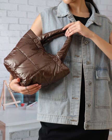 Quilted Snap Mini Hobo Bag in Brown, view 1