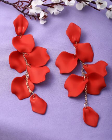 Red Rose Petal Drop Earrings, view 1