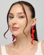 Red Rose Petal Drop Earrings, view 3