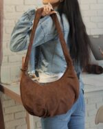 Ruched-Strap Tie-Up Shoulder Bag in Brown, view 2