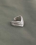 Silver Rhinestone V Open Ring, view 3