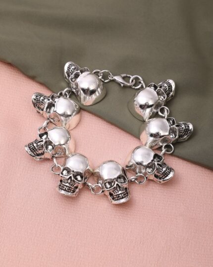 Silver Skull Link Bracelet, view 1
