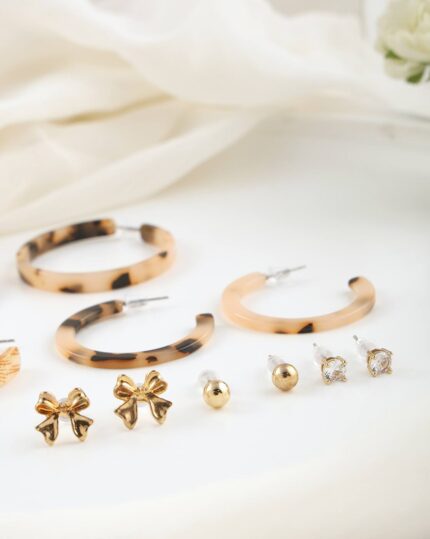 Tortoiseshell Hoop & Stud Earring Set, view 2
