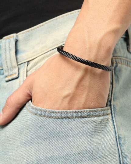 Twisted Cable Steel Bracelet, view 1