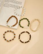 Wooden & Pearl Bead Bracelet Set (6 Pieces), view 1